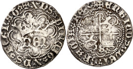 Enrique IV (1454-1474). Sevilla. Medio real de anagrama. (Imperatrix E4:29.5, mismo ejemplar) (AB. 721 var). Roeles en las intersecciones de la orla e...