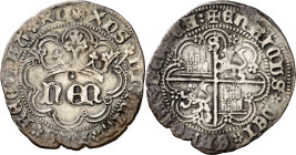 Enrique IV (1454-1474). Sevilla. Real de anagrama. (Imperatrix E4:28.16, mismo ejemplar) (AB. 713) (V.Q. 6136, mismo ejemplar). Roeles en las intersec...