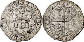 Enrique IV (1454-1474). Sevilla. Real de anagrama. (Imperatrix E4:28.16 (25), mismo ejemplar) (AB. 713). Roeles en las intersecciones de la orla en an...