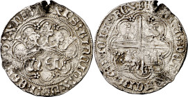 Enrique IV (1454-1474). Sevilla. Real de anagrama. (Imperatrix E4:28.8 (50), mismo ejemplar) (AB. 713.1 var). Florones en las intersecciones de la orl...