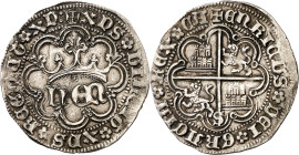Enrique IV (1454-1474). Sevilla. Real de anagrama. (Imperatrix E4:28.9, mismo ejemplar) (AB. 713.1). Florones en las intersecciones de la orla en anve...