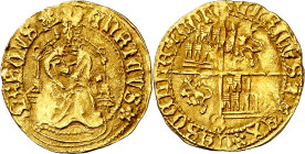 Enrique IV (1454-1474). Sevilla. Medio enrique "de la silla". (Imperatrix E4:4.9, mismo ejemplar) (M.R. 20.19) (AB. falta). Muy rara. 2,29 g. (MBC+).