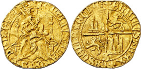 Enrique IV (1454-1474). Sevilla. Medio enrique "de la silla". (Imperatrix E4:4.15, mismo ejemplar) (M.R. falta) (AB. falta). Muy rara. 2,27 g. MBC+.