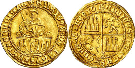 Enrique IV (1454-1474). Sevilla. Enrique "de la silla baja". (Imperatrix E4:3.49, mismo ejemplar) (M.R. falta) (AB. 644). Orlas circulares en anverso ...
