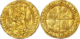 Enrique IV (1454-1474). Sevilla. Enrique "de la silla". (Imperatrix E4:3.14, mismo ejemplar) (M.R. falta) (AB. falta). Orla lobular en anverso y circu...