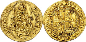 Enrique IV (1454-1474). Sevilla. Enrique "de la silla". (Imperatrix E4:3.30, mismo ejemplar) (M.R. falta) (AB. falta). Orlas lobulares en anverso y re...