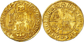 Enrique IV (1454-1474). Sevilla. Enrique "de la silla". (Imperatrix E4:3.31, mismo ejemplar) (M.R. falta) (AB. falta). Orla lobular en anverso y circu...