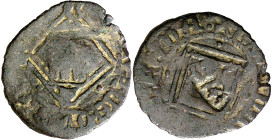 Enrique IV (1454-1474). Cuenca. Blanca de rombo. (Imperatrix CM:C.MC.2). Contramarca: M gótica coronada (Madrid) en reverso. Rara. 0,89 g. BC.
