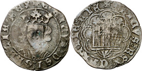 Enrique IV (1454-1474). Villalón. Cuartillo. (Imperatrix CM:D.17.1, mismo ejemplar). Contramarca: campo ajedrezado en reverso. Rara. 2,40 g. MBC-.