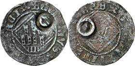 Enrique IV (1454-1474). Segovia. Blanca de rombo. (Imperatrix CM:E.5.2, mismo ejemplar). Contramarca: círculo incuso. Rara. 0,65 g. BC.
