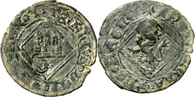 Enrique IV (1454-1474). Burgos. Blanca de rombo. (Imperatrix CM:E.5.6, mismo ejemplar). Contramarca: círculo incuso. Rara. 0,92 g. BC.
