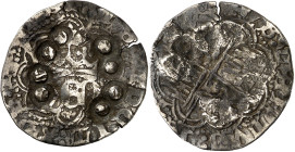 Enrique IV (1454-1474). Toledo. Medio real de anagrama. (Imperatrix CM:E.6.1, mismo ejemplar). Contramarca: dos grupos de cuatro besantes. Muy rara. 1...