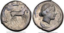 SICILY. Syracuse. Second Democracy. Ca. 450-405 BC. AR tetradrachm (24mm, 16.73 gm, 3h). NGC Fine 3/5 - 2/5, marks. Struck ca. 450-440 BC. Charioteer ...