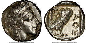 ATTICA. Athens. Ca. 440-404 BC. AR tetradrachm (23mm, 17.19 gm, 10h). NGC MS 5/5 - 4/5. Mid-mass coinage issue. Head of Athena right, wearing earring,...