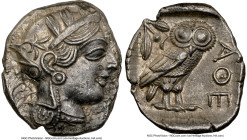 ATTICA. Athens. Ca. 440-404 BC. AR tetradrachm (26mm, 17.16 gm, 7h). NGC Choice AU 4/5 - 4/5. Mid-mass coinage issue. Head of Athena right, wearing ea...