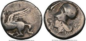 CORINTHIA. Corinth. Ca. 4th century BC. AR stater (21mm, 8.16 gm, 10h). NGC VG 2/5 - 3/5. Pegasus flying left, Ϙ below / Head of Athena left, wearing ...