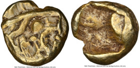 IONIA. Uncertain mint. Ca. 600-550 BC. EL 1/24 stater or myshemihecte (7mm, 0.61 gm). NGC Choice VF 4/5 - 3/5, marks. Phocaic standard. Head of roarin...