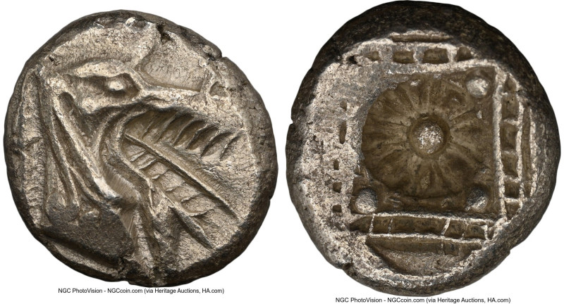 CARIA. Halicarnassus. Ca. 510-480 BC. AR hecte (11mm). NGC XF. Head of ketos rig...