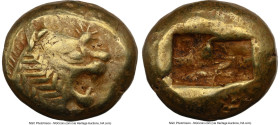 LYDIAN KINGDOM. Alyattes or Walwet (ca. 610-546 BC). EL third-stater or trite (13mm, 4.74 gm). NGC Choice VF 5/5 - 3/5, countermarks. Uninscribed, Lyd...