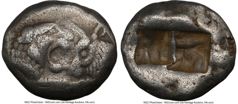 LYDIAN KINGDOM. Croesus (561-546 BC). AR half-stater or siglos (16mm, 5.35 gm). ...