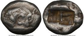 LYDIAN KINGDOM. Croesus (561-546 BC). AR half-stater or siglos (16mm, 5.35 gm). NGC Choice VF 5/5 - 3/5, countermark. Sardes. Confronted foreparts of ...