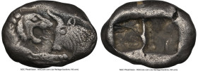 LYDIAN KINGDOM. Croesus (561-546 BC). AR half-stater or siglos (16mm, 5.23 gm). NGC VF 4/5 - 3/5. Sardes mint. Confronted foreparts of lion facing rig...