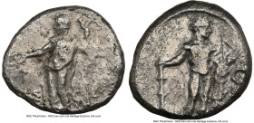 CILICIA. Issus. Ca. 400-370 BC. AR stater (23mm, 7h). NGC Fine. IΣΣI, Apollo standing facing, head left, patera in extended right hand, resting agains...