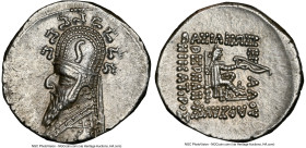 PARTHIAN KINGDOM. Sinatruces (ca. 93-69 BC). AR drachm (20mm, 4.21 gm, 1h). NGC Choice AU 5/5 - 4/5. Rhagae. Diademed, draped bust of Sinatruces left,...