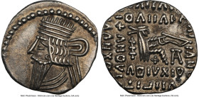 PARTHIAN KINGDOM. Pacorus I (ca. AD 78-120). AR drachm (19mm, 3.68 gm, 10h). NGC Choice AU 5/5 - 5/5. Ecbatana. Draped bust of Pacorus left with long ...