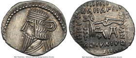 PARTHIAN KINGDOM. Pacorus I (ca. AD 78-120). AR drachm (19mm, 3.81 gm, 10h). NGC AU 5/5 - 5/5. Ecbatana. Draped bust of Pacorus left with long pointed...