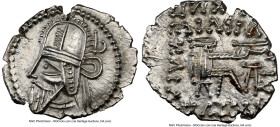 PARTHIAN KINGDOM. Vologases VI (AD 207-222). AR drachm (20mm, 3.21 gm, 11h). NGC Choice AU 5/5 - 3/5. Ecbatana. Diademed bust of Vologases VI left, we...