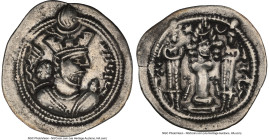 SASANIAN KINGDOM. Valkash (AD 484-488). AR drachm (26mm, 3.80 gm, 3h). NGC Choice VF 5/5 - 4/5. WH (Veh-Ardashir), undated. Bust of Valkash right, wea...