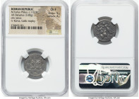 M. Furius L.f. Philus (ca. 121-119 BC). AR denarius (20mm, 3.85 gm, 5h) NGC Choice Fine 5/5 - 4/5. Rome. M•FOVRI•L•F, laureate head of Janus / PHLI (P...