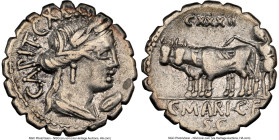 C. Mar. C.f. Capito (ca. 81 BC). AR denarius serratus (28mm, 3.86 gm, 4h). NGC Choice VF 5/5 - 4/5. Rome. CAPIT, draped bust of Ceres right, wearing g...