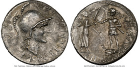 Cnaeus Pompeius Junior (46-45 BC). AR denarius (19mm, 3.81 gm, 6h). NGC AU 5/5 - 2/5. Uncertain mint in Spain (Corduba), summer 46 BC-spring 45 BC. M•...