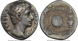 Augustus (27 BC-AD 14). AR denarius (18mm, 3.78 gm, 6h). NGC VF 4/5 - 5/5. Spain, Colonia Patricia (?), 19 BC. CAESAR-AVGVSTVS, bare head of Augustus ...