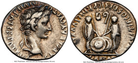 Augustus (27 BC-AD 14). AR denarius (19mm, 3.60 gm, 1h). NGC Choice VF 4/5 - 3/5, brushed. Lugdunum, 2 BC-AD 4. CAESAR AVGVSTVS-DIVI F PATER PATRIAE, ...