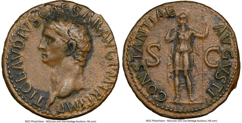 Claudius I (AD 41-54). AE as (30mm, 12.51 gm, 7h). NGC Choice VF 5/5 - 3/5. Rome...