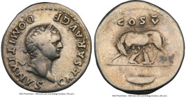 Domitian, as Caesar (AD 81-96). AR denarius (19mm, 3.25 gm, 5h). NGC Choice Fine 5/5 - 3/5, brushed. Rome, under Vespasian, ca. AD 77-78. CAESAR AVG F...