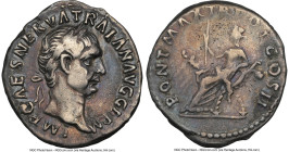 Trajan (AD 98-117). AR denarius (19mm, 3.47 gm, 6h). NGC VF 5/5 - 4/5. Rome, AD 98-99. IMP CAES NERVA TRAIAN AVG GERM, laureate head of Trajan right /...