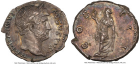 Hadrian (AD 117-138). AR denarius (18mm, 3.48 gm, 7h). NGC Choice AU 5/5 - 4/5, Fine Style. Rome, ca. AD 124-125. HADRIANVS-AVGVSTVS, laureate bust of...