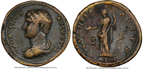 Hadrian (AD 117-138). AE sestertius (35mm, 24.29 gm, 5h). NGC Choice Fine 5/5 - 2/5, Fine Style, smoothing. Rome, ca. AD 129-130. HADRIANVS- AVGVSTVS,...
