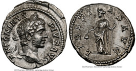 Caracalla, as Augustus (AD 198-217). AR denarius (20mm, 7h). NGC Choice XF. Rome, ca. 206-210. ANTONINVS-PIVS AVG, laureate head of adolescent Caracal...