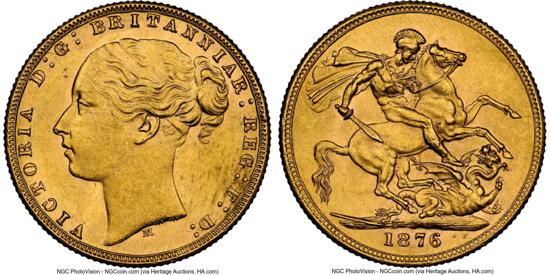 Victoria gold "St. George" Sovereign 1876-M MS63 NGC, Melbourne mint, KM7. Highl...