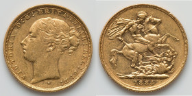 Victoria gold "St. George" Sovereign 1884-S AU, Sydney mint, KM7, Marsh-121. 22mm, 7.98gm. HID09801242017 © 2022 Heritage Auctions | All Rights Reserv...