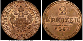 Franz Joseph I 2 Kreuzer 1851-B MS63 Red and Brown NGC, Kremnitz mint, KM2189. Accompanied by old envelope. Ex. Eric P. Newman Collection HID098012420...