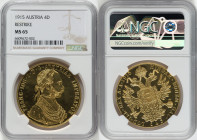 Franz Joseph I gold Restrike 4 Ducat 1915 MS65 NGC, Vienna mint, KM2276, Fr-488. Prooflike fields with frosted devices. HID09801242017 © 2022 Heritage...