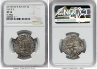 Philip II Cob 2 Reales ND (1578-1595) P-B XF45 NGC, Potosi mint, KM-3, Cal-370. 6.88gm. HID09801242017 © 2022 Heritage Auctions | All Rights Reserved