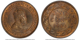 Edward VII Cent 1904 MS64 Brown PCGS, London mint, KM8. Well struck example with olive brown surfaces and residual flares of original red. Includes ol...