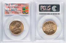 George V gold 10 Dollars 1914 MS63+ PCGS, Ottawa mint, KM27, Fr-3. Canadian Gold Reserve. HID09801242017 © 2022 Heritage Auctions | All Rights Reserve...